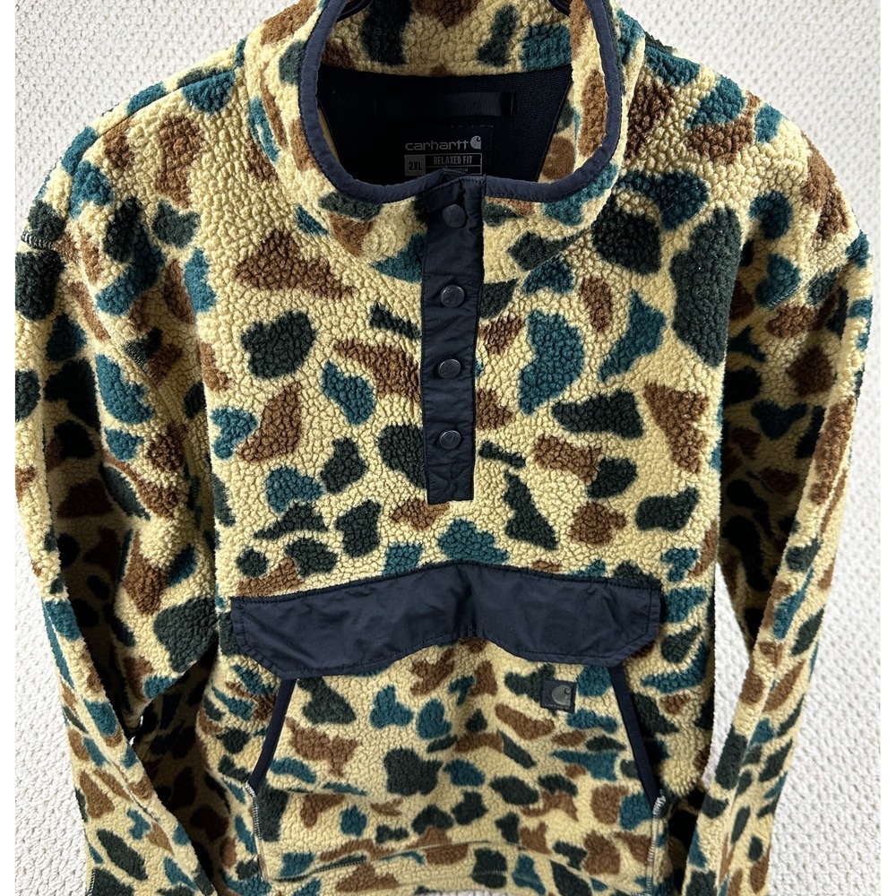 Carhartt 1/4 Snap Jacket Mens 2XL Duck Camo Relaxed Fit Sherpa Fleece Pullover - Picture 3 of 15